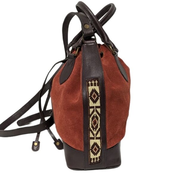 Southwestern Suede Beaded Crossbody Bucket Bag - Picture 3 of 8